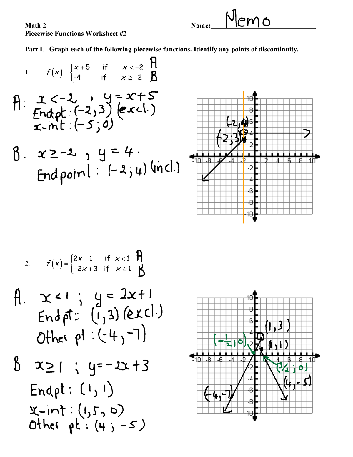 UNIT 8 Worksheet 2 Memo Math 2 Name Piecewise Functions Worksheets Library Free Printable Evaluating Piecewise Functions Worksheets Worksheets Library