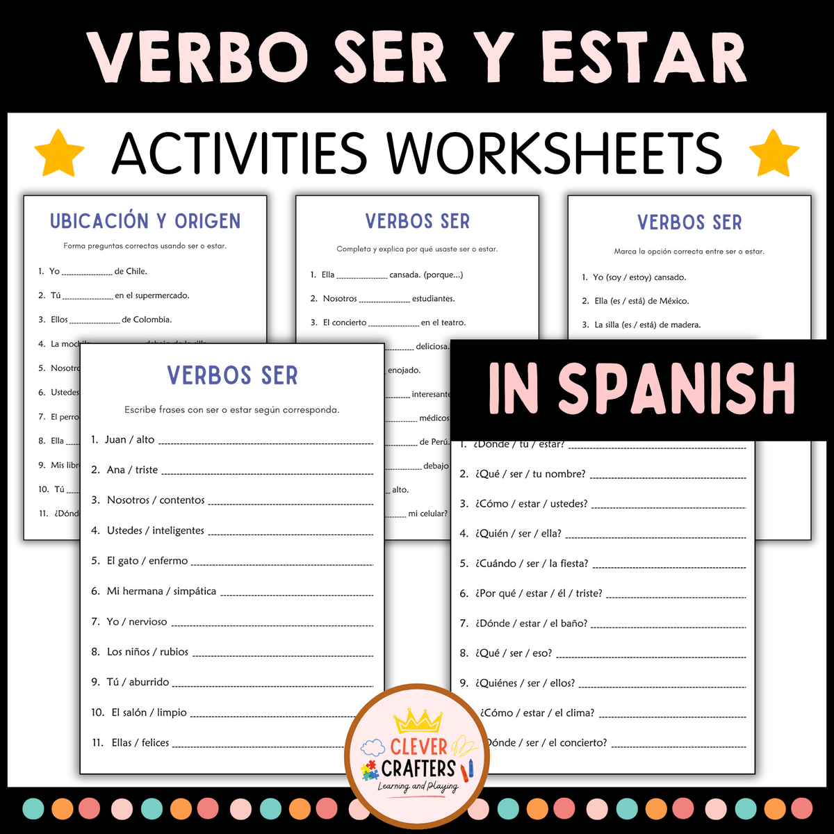 Verbo Ser Y Estar Actividades Verb To Be Grammar Worksheets In Spanish Made By Teachers