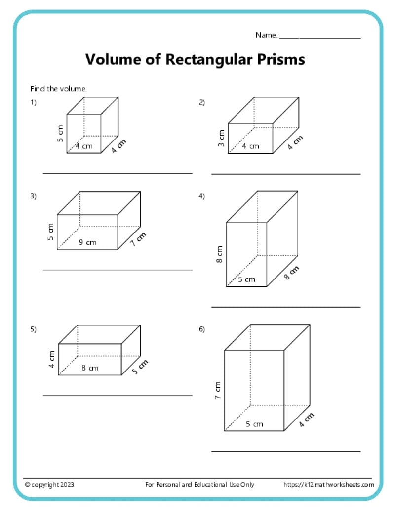 Volume And Surface Area Of Rectangular Prisms K12 Math Worksheets Volume And Surface Area Of Rectangular Prisms K12 Math Worksheets