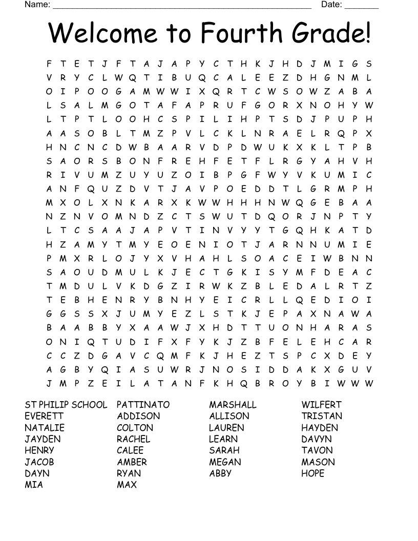 Welcome To Fourth Grade Word Search WordMint Welcome To Fourth Grade Word Search WordMint