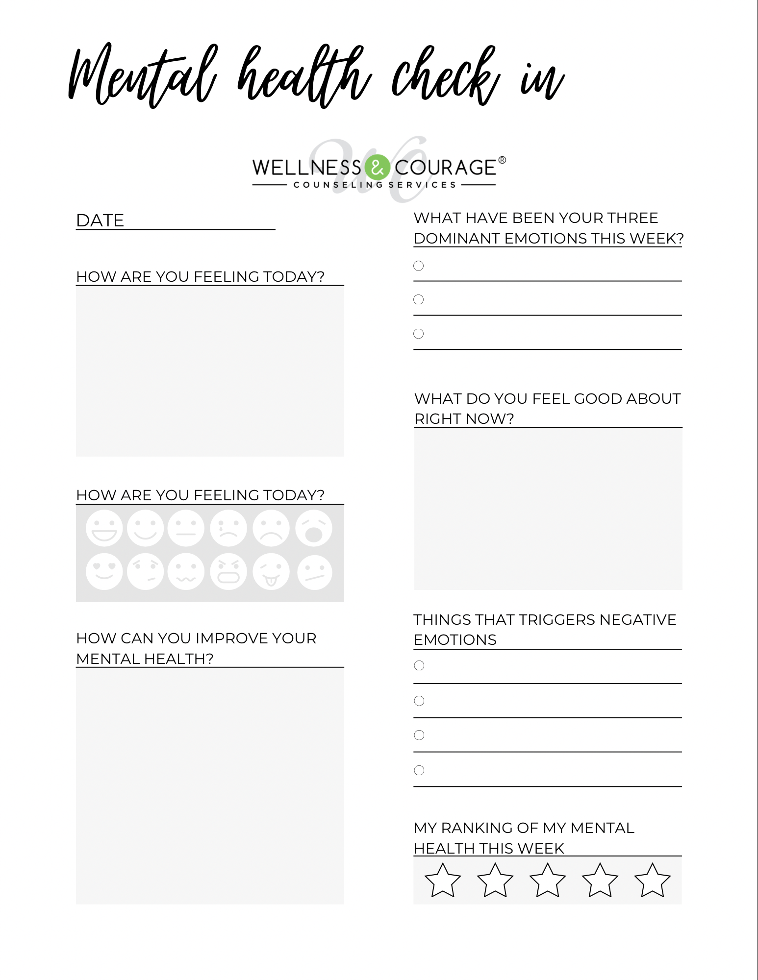 Wellness Courage Self Guided Worksheets Wellness Courage