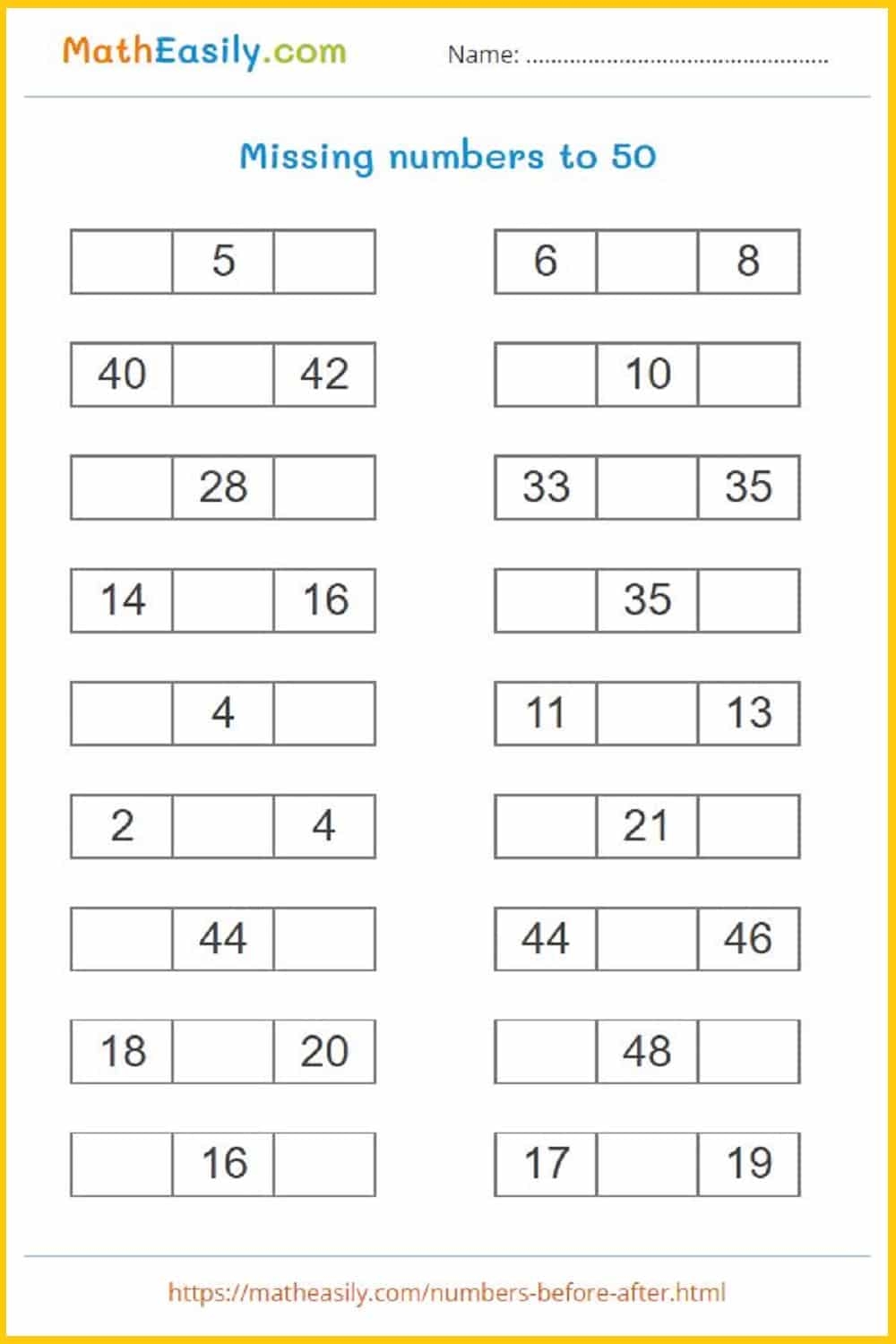 Printable Counting Worksheet Counting Up To 50