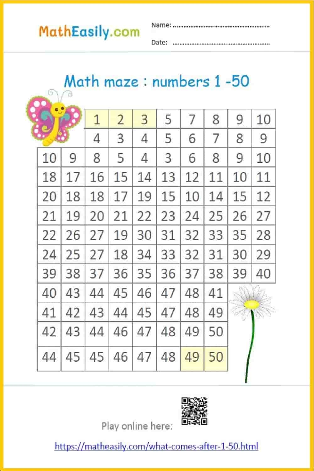 WHAT COMES AFTER Numbers 1 To 50 Worksheets Games