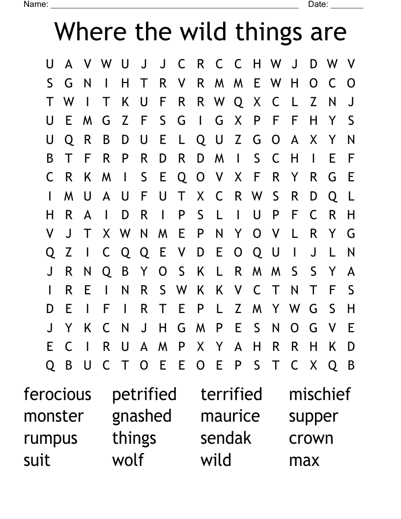Where The Wild Things Are Word Search WordMint Where The Wild Things Are Word Search WordMint