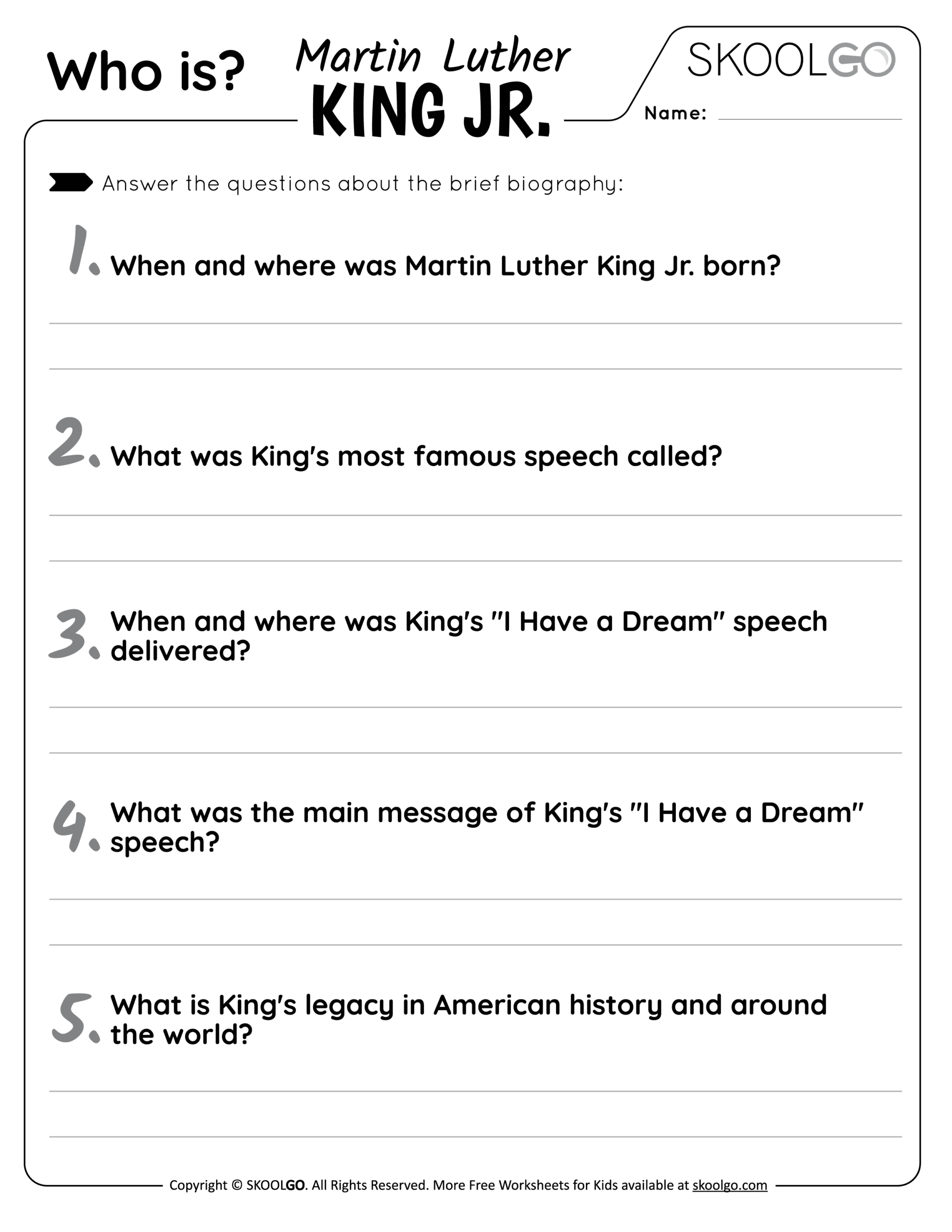 Who Is Martin Luther King Jr Free Worksheet SKOOLGO Who Is Martin Luther King Jr Free Worksheet SKOOLGO