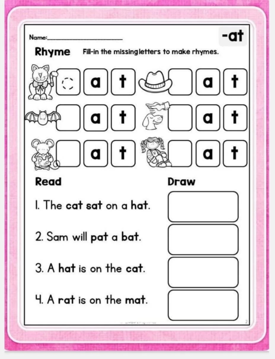 Word Family Worksheets Activity School For Kids The At Train 1 Worksheet