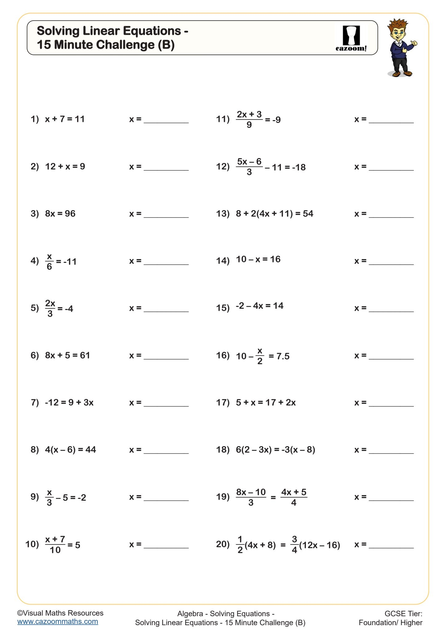 Year 8 Solving Equations Worksheets PDF Printable Worksheets