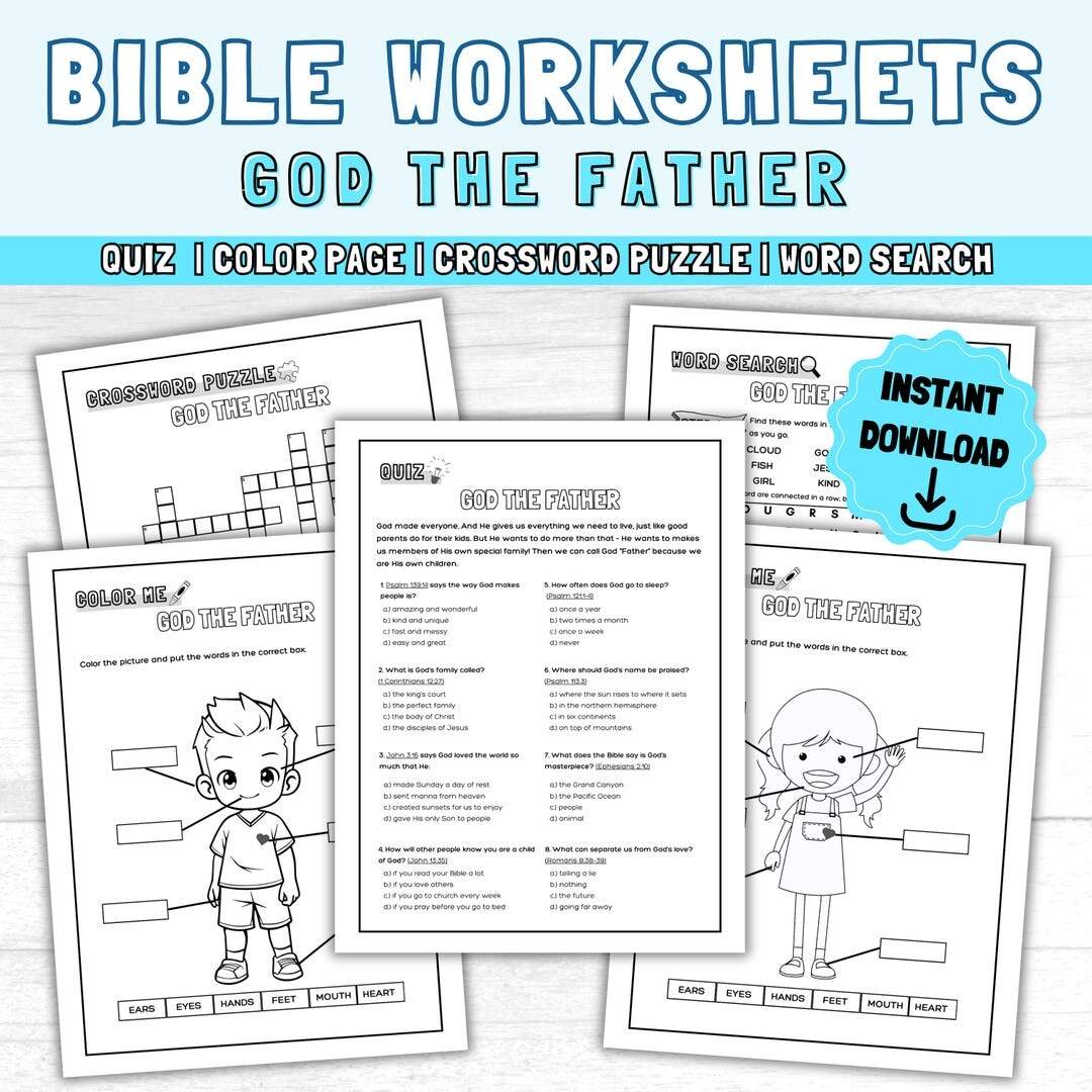Youth Bible Study Games GOD THE FATHER Printable Activity Worksheets Church Games Word Search Bible Quiz Crossword Puzzle Color Me Etsy